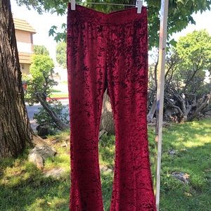Burgundy ultra soft velvet flair stretch pants